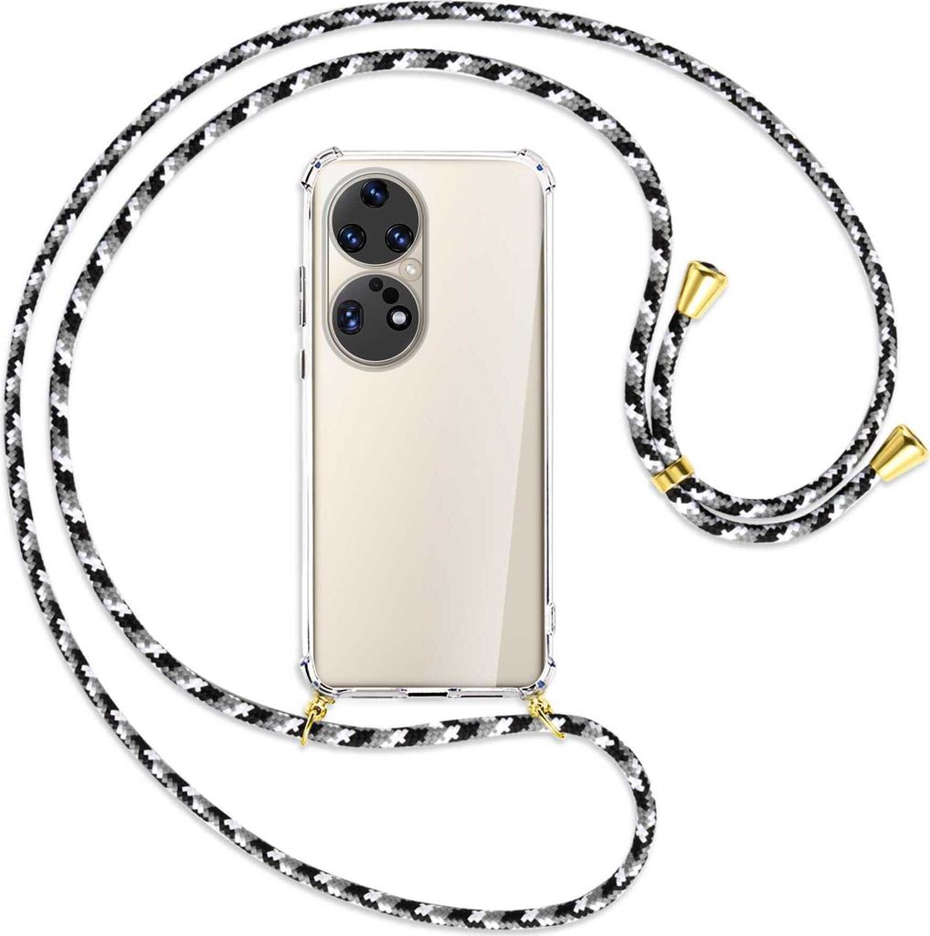 Handykette Backcover-Schutzhülle mit Band (Metall goldfarben) für Huawei P50 Pro - schwarz/grau/weiß