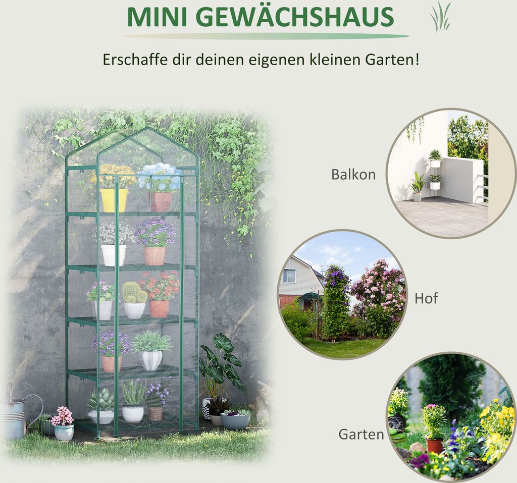 Outsunny Foliengewächshaus Mini-Gewächshaus mit 5 Regale Produktbild 6