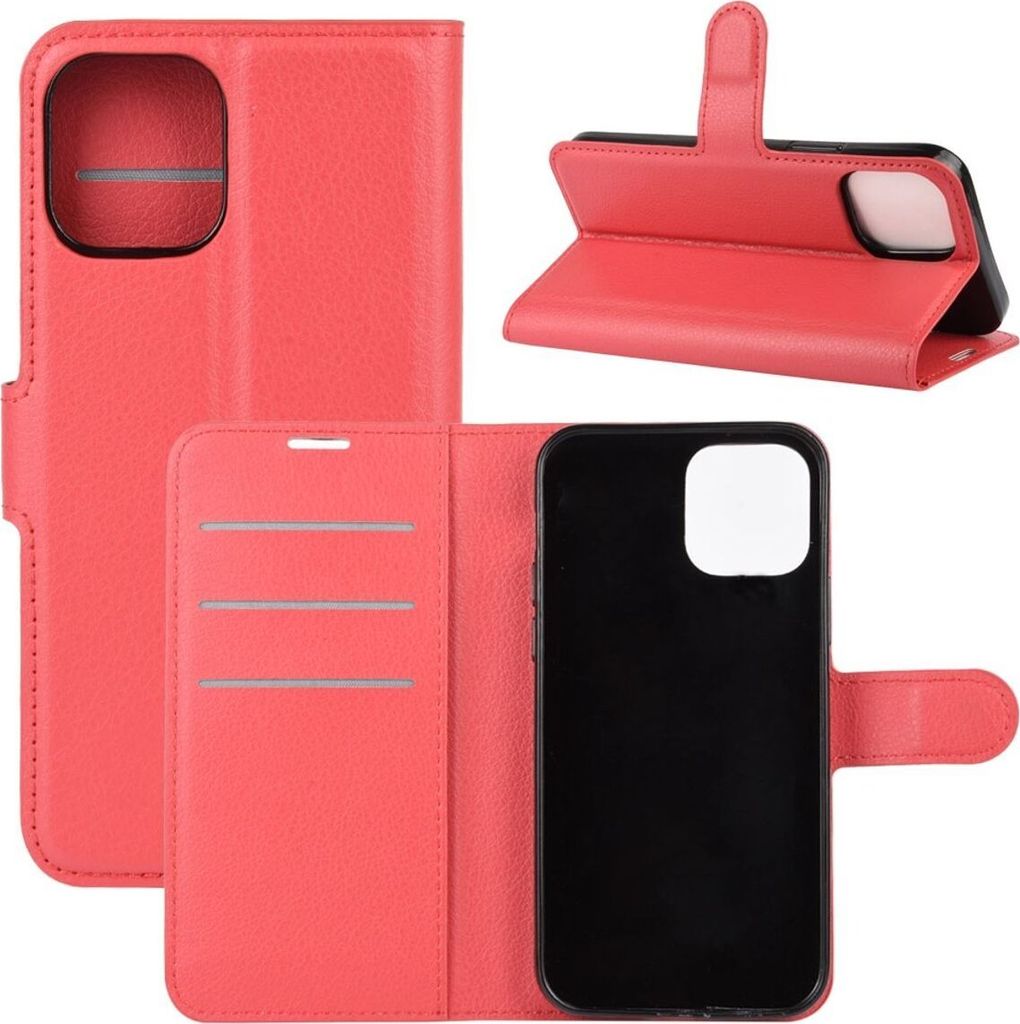 Schutzhülle für Apple iPhone 12 Pro Case Handy Hülle Cover Case Schutztasche Wallet, Farbe:Rot