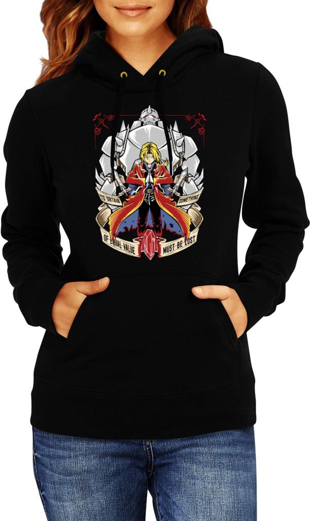 Damen Kapuzenpullover Japan Animation Manga Anime Comics Fullmetal Alchemist Edward Elric Fullmetal Edward, Lady 2XL / Schwarz