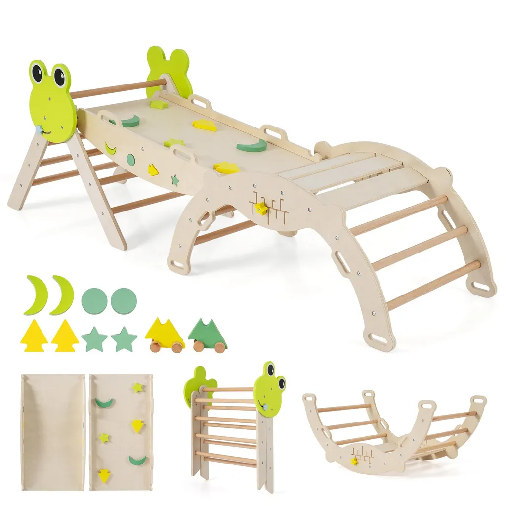 Triangle d'Escalade Pliable 3 Pièces avec Rampe Double Face et Briques