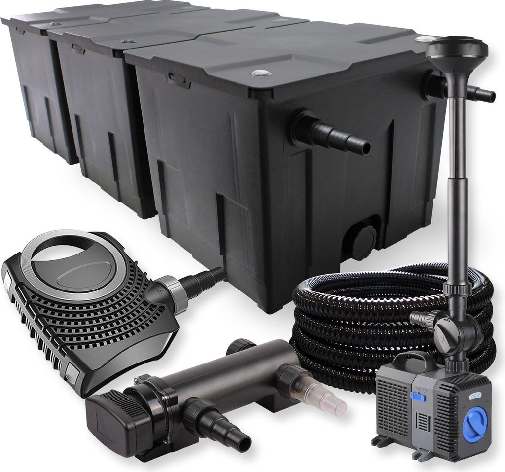 SunSun Komplettset: CBF-350C Teichfilter bis 90000 L Teichfilteranlage, CTF-8000 Teichpumpe 8000l/h 70W, CUV-318 Teichklärer 18W, 25m Teichschlauc...