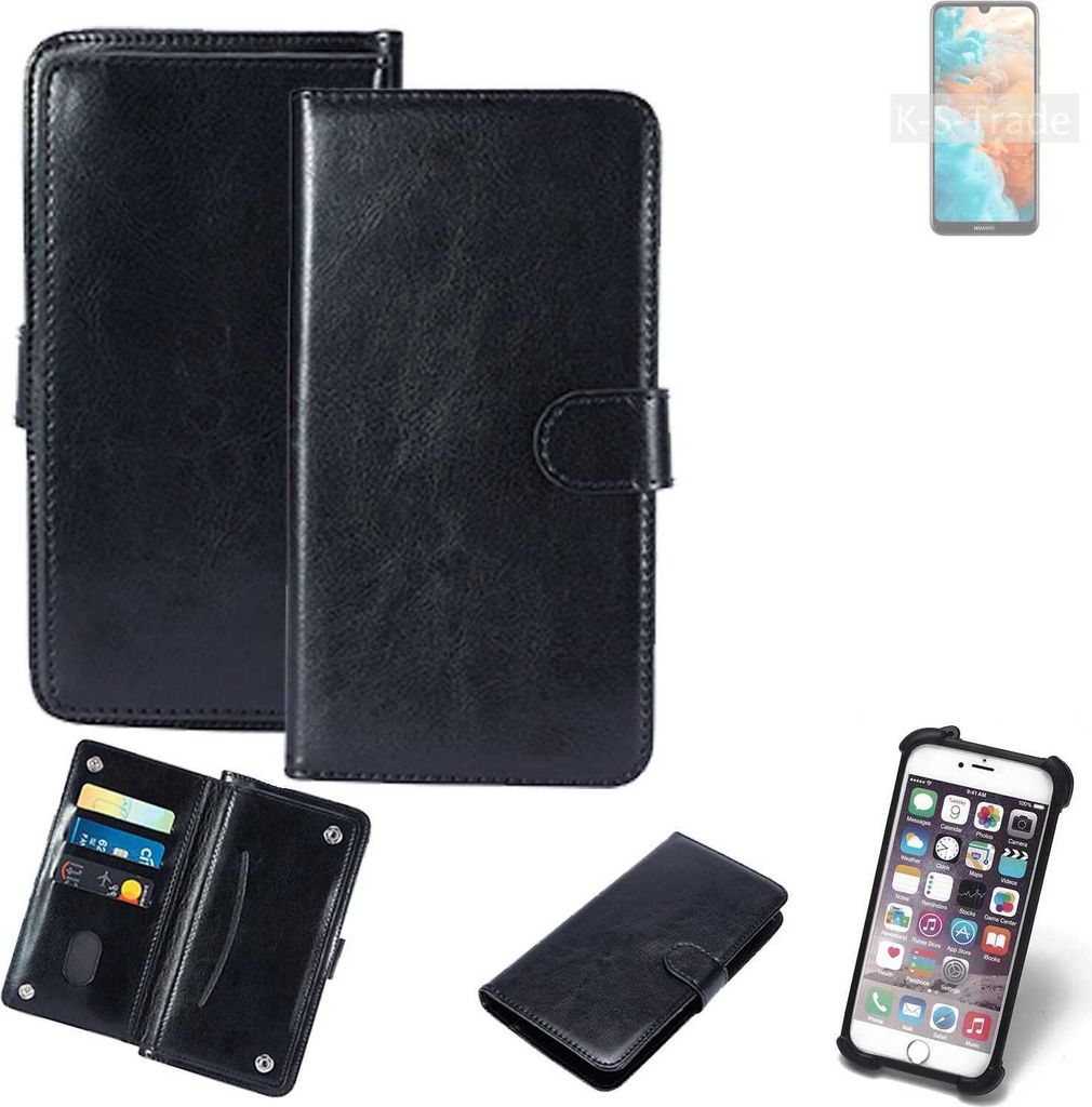 K-S-Trade 360° Hülle kompatibel mit Huawei Y6 Prime 2019 schwarz Kunstleder Case BookCase WalletCase Kunstlederederhülle Handyhülle, Rundumschutz