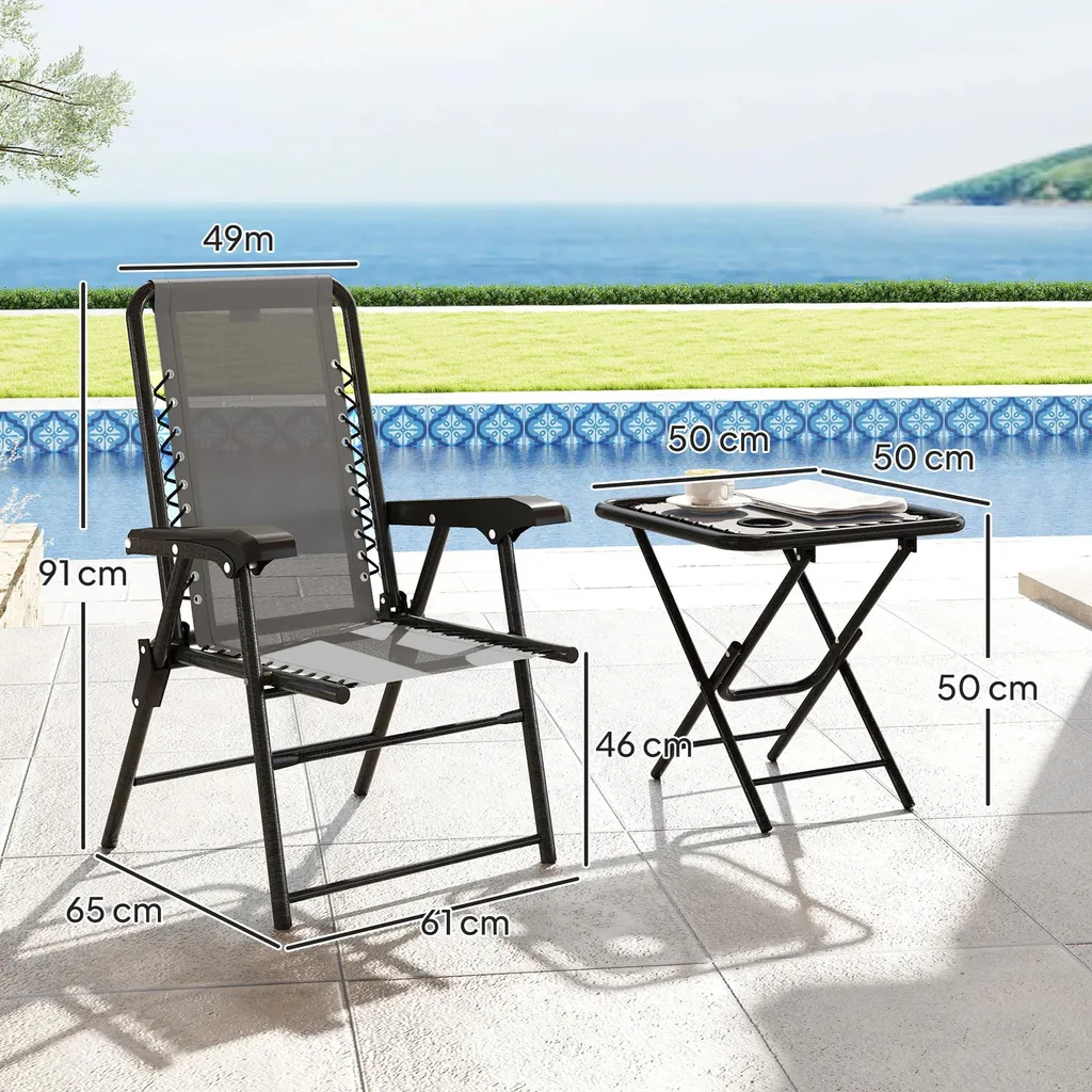 Solution balcon étroit ensemble bistrot gris foncé table + 2 chaises résistant - 3