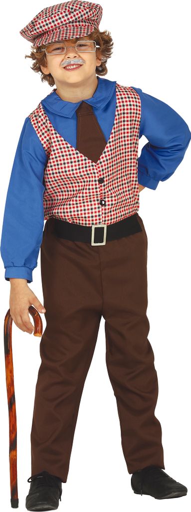 Großvater Abenteuer Outfit Zeitreisender Kostüm Spaß Klassisches Design Braun Blau Rot, Größe: 128/134 Farbe: Braun