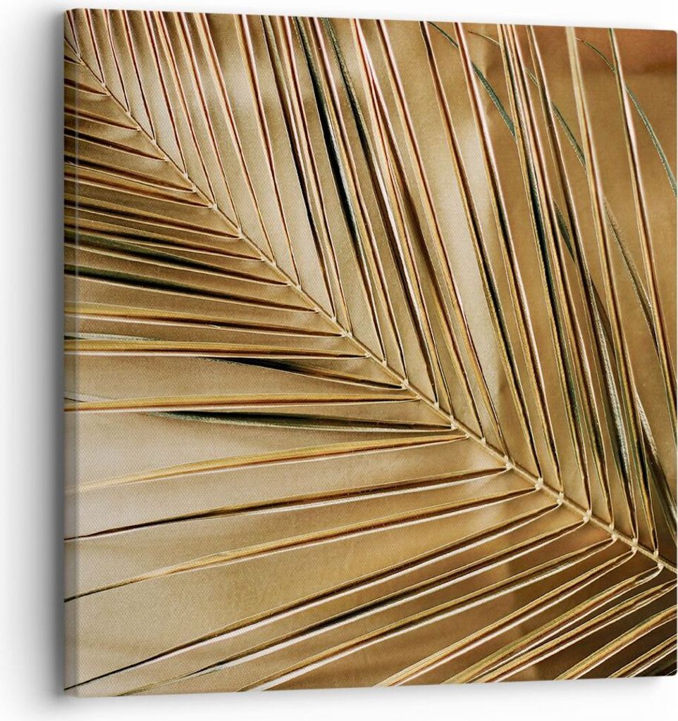 Bild auf Leinwand - Leinwandbild - Einteilig - Blatt Gold Pflanze - 30x30cm - Wand Bild - Wanddeko - Wandbilder - Leinwanddruck - Bilder - Wanddeko...