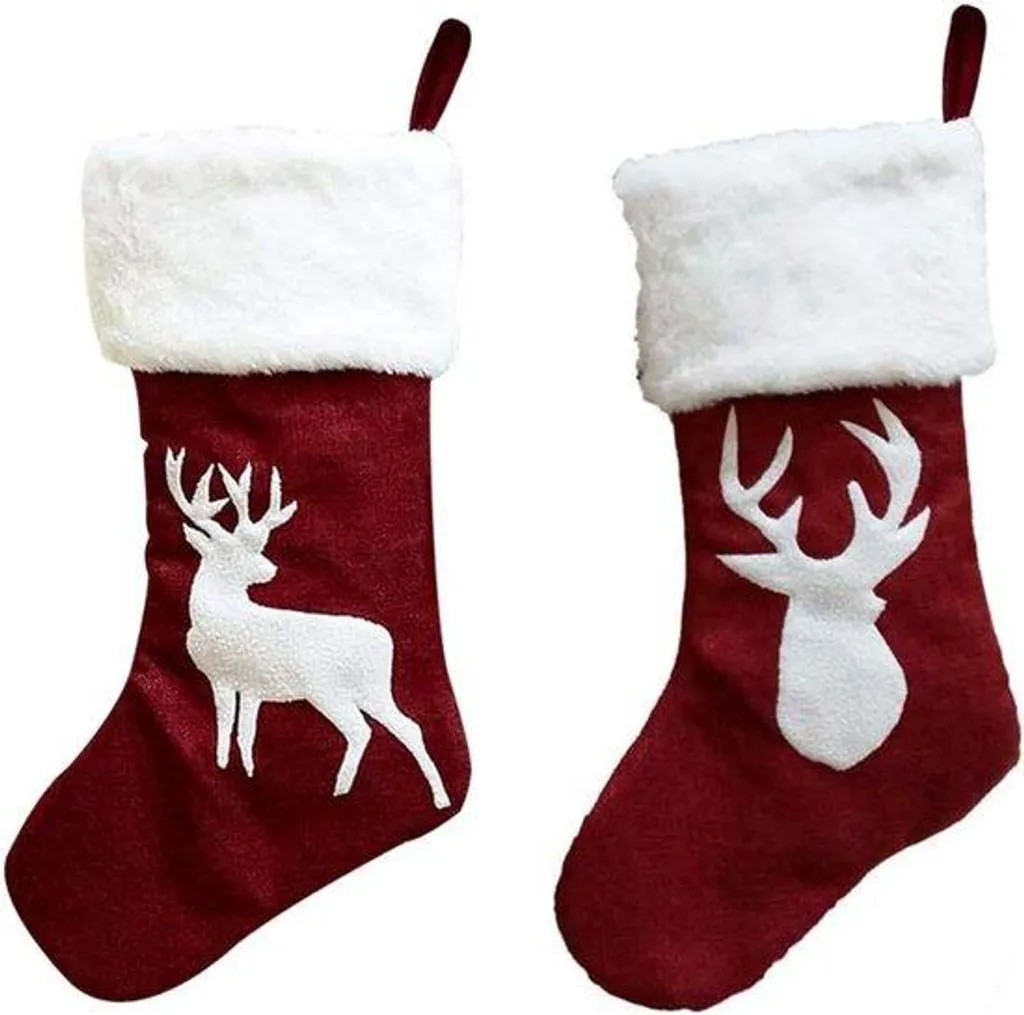 Chaussette de Noël motif renne XL pour décoration sapin et table de fête