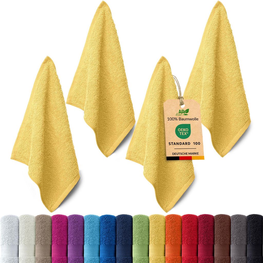 4er-Set ARIZONA Handtuch-Serie von AR Line – 100% Baumwolle, 500 g/m², 4er-Set Seiftücher 30x30 cm, Gelb