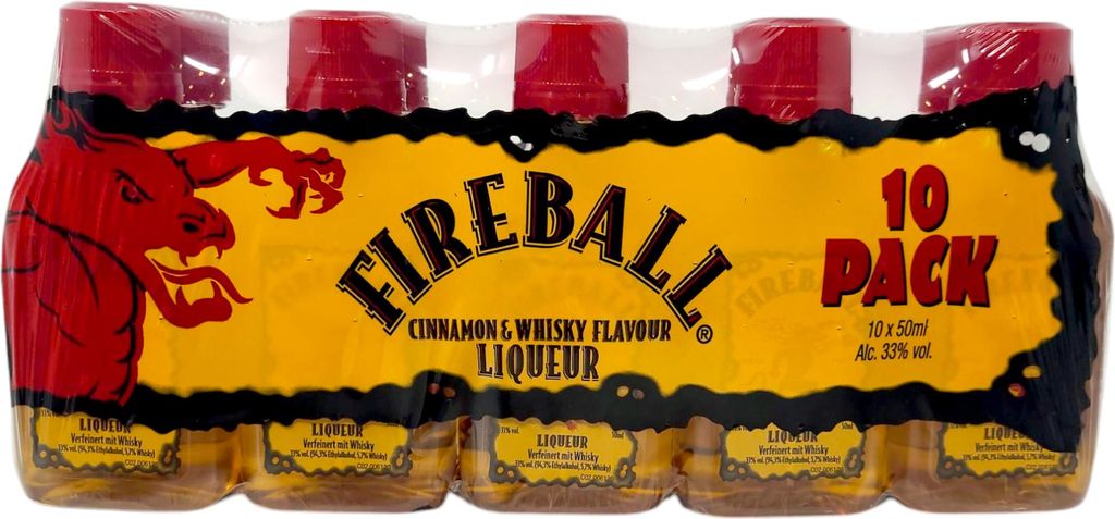 Fireball Zimt-Whisky Likör, 33% Vol. 10x 0,05 l PET Flaschen