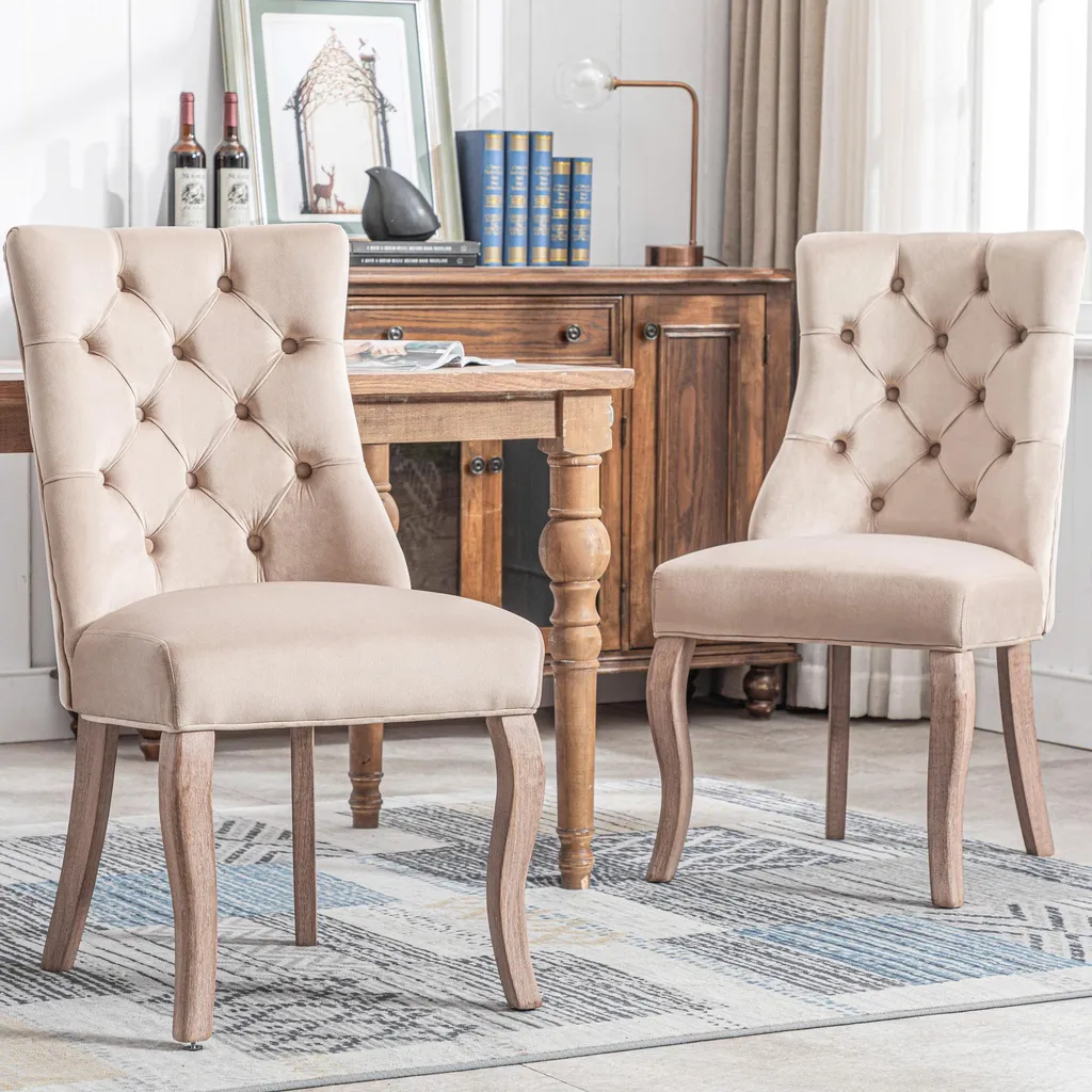 Chaise de Salle à Manger Beige Lot de 2 avec Dossier Haut Ergonomique