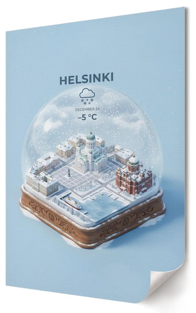 Helsinki-Schneekugel- Kunstdruck A1 (59x84 cm) - Ausdrucksstark, modern- Wandbild für Wohnzimmer Schlafzimmer & Flur, Modernes Poster Wanddeko, Un...