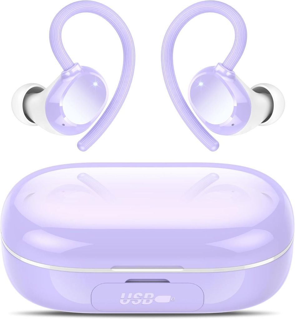 Bluetooth 5.3 mit ENC Mikrofon, 128 Stunden HiFi Stereo In Ear, IPX7 wasserdichte Ohrhörer mit Ohrhaken für iOS Android