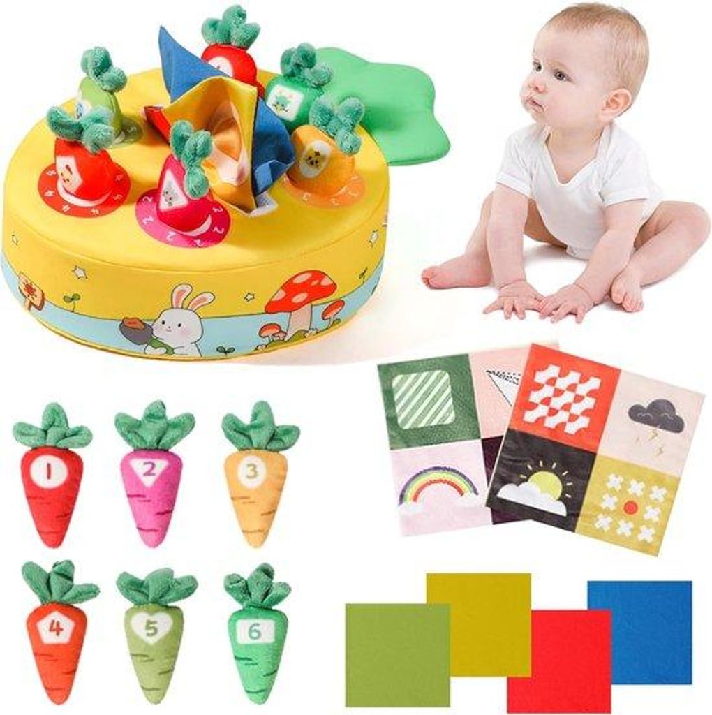 Baby Spielzeugbox aus weichem Plüsch, 6-24 Monate, interaktive Wurzelziehen-Box mit Koniginnen-Design