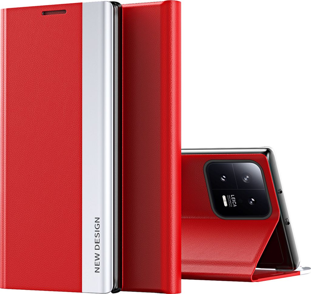 Xiaomi 13 Pro Hülle, Leder PolyurethanMagnetisch Klapp Stand Schutzhülle für Xiaomi 13 Pro Rot
