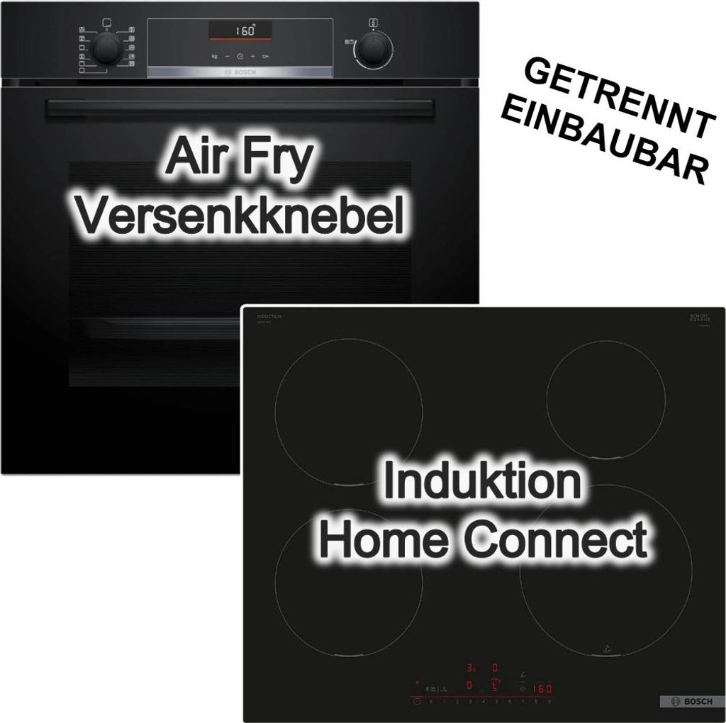 BOSCH Herdset Teleskopauszug 3D-Heißluft SoftClose Air Fry + Induktionskochfeld Home Connect PowerBoost
