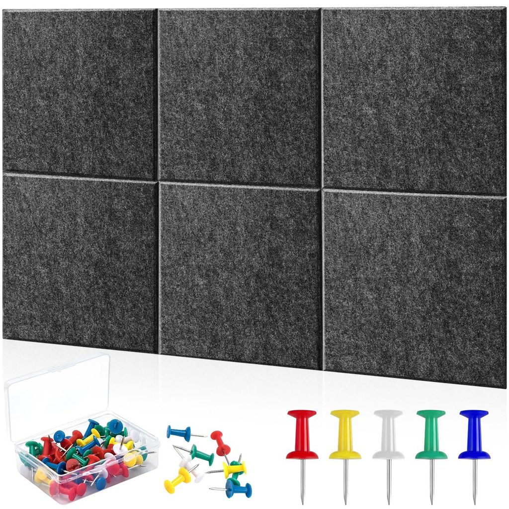 6 Filz-Pinnwände mit 30 Reißzwecken und 12 ablösbaren, sicheren Klebestreifen, selbstklebende Kork-Pinnwand 30 x 30 cm, dekorative Pinnwände f...