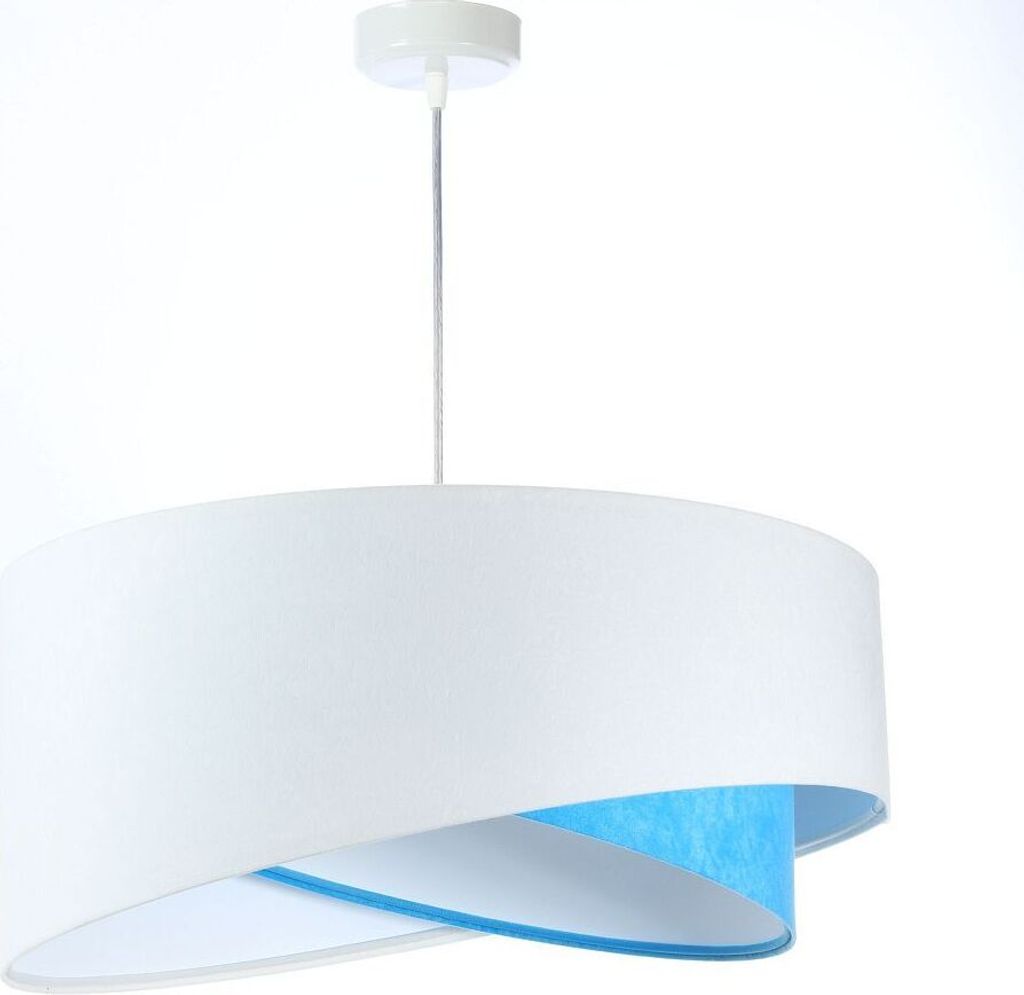 Hängeleuchte Stoff Ø 50 cm rund H: max. 102 cm Weiß Blau E27 Modern Hängelampe