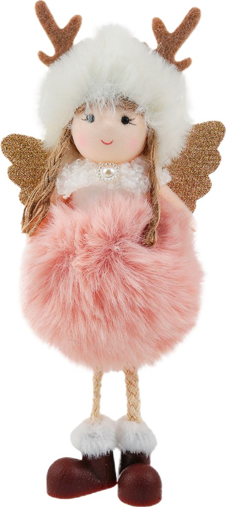 Mädchenform Weihnachtsbaumschmuck Fluffy Hut Stoff heilige Engel Weihnachtsanhänger Partyzubehör-Rosa