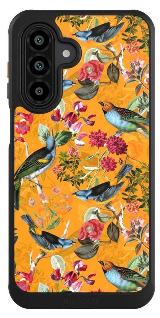 NIVOCASE Hülle für Samsung Galaxy A17 5G Handyhülle NIVOcore Case Schwarz Blumen Dschungel Vogel