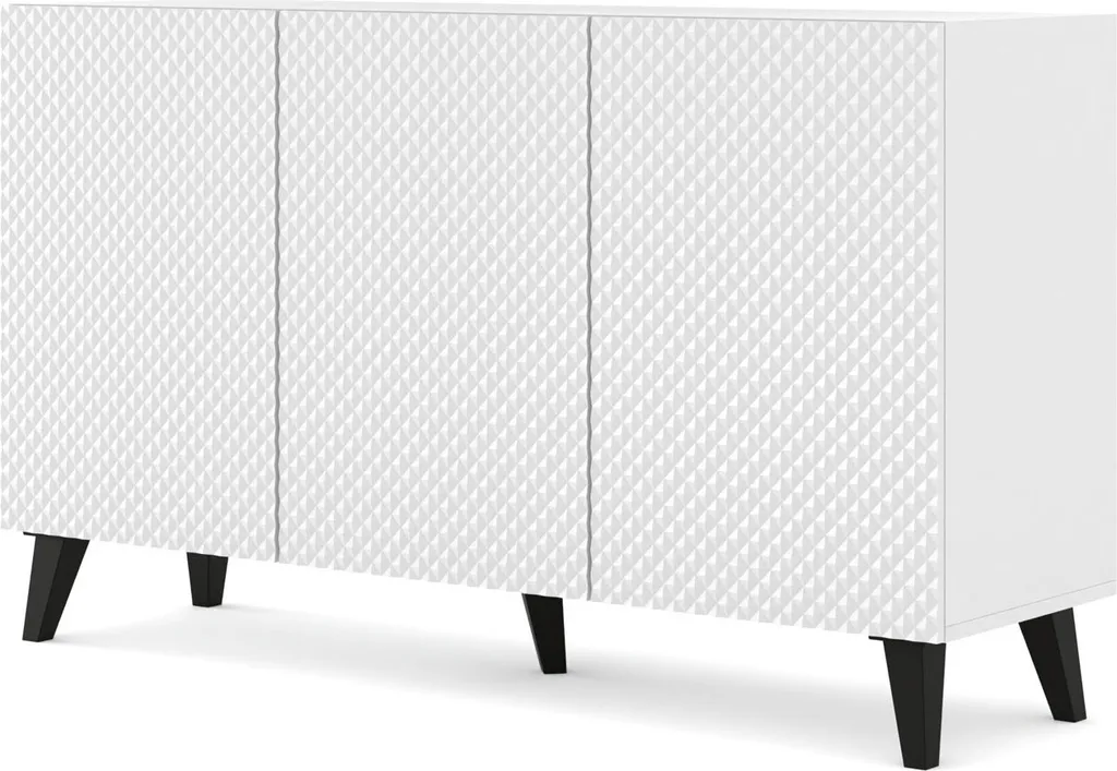 Buffet Highboard RAVENNA 150 cm Blanc avec Façades Fraisées 3D