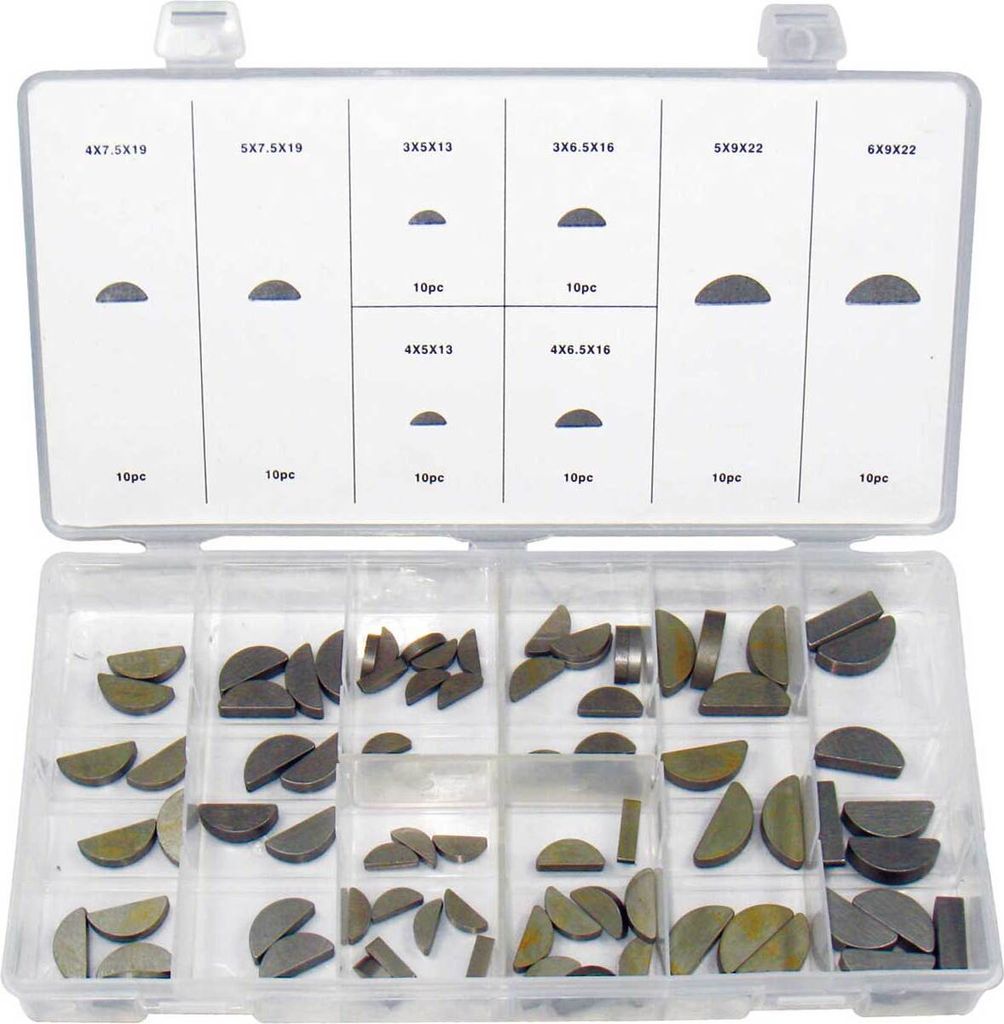 Federkeile-Sortiment 3-4-5-6 mm Halbmond Paßfeder Mitnehmerkeil Satz, 80-tlg.