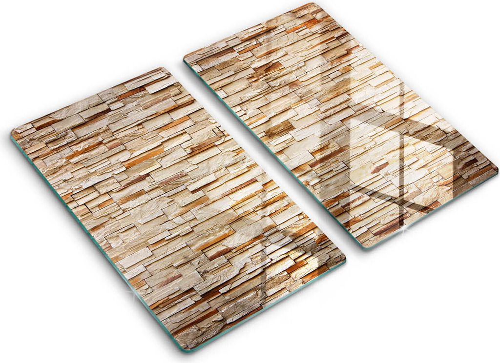 Glasschneideplatte - Herdabdeckplatte - 2x30x52 cm -Schneidebrett - Spritzschutz -Dekorative Textursteine