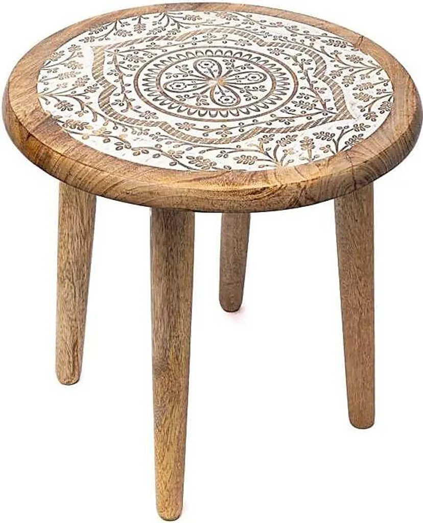 Table d'Appoint Mandala en Bois de Manguier Imprimé - 30x30x31 cm