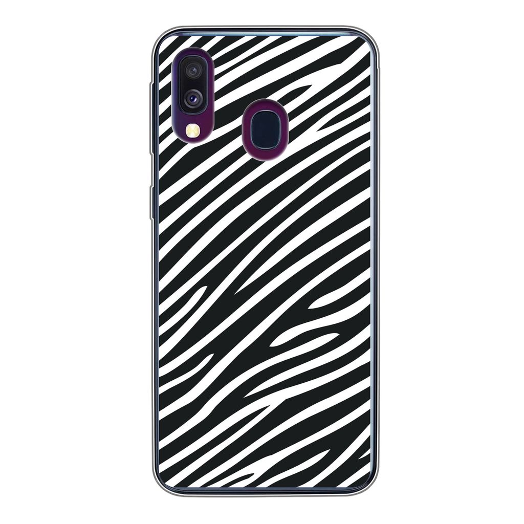 MuchoWow Handyhülle Schutzhülle Hülle für Samsung Galaxy A40 Tiermuster - Zebra - Schwarz Silikon Softcase Handy Hülle - Handy-Tasche
