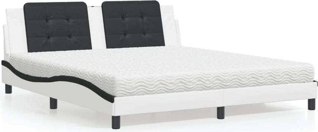 vidaXL Bett mit Matratze "Zadar" Weiß und Schwarz 180x200 cm Kunstleder