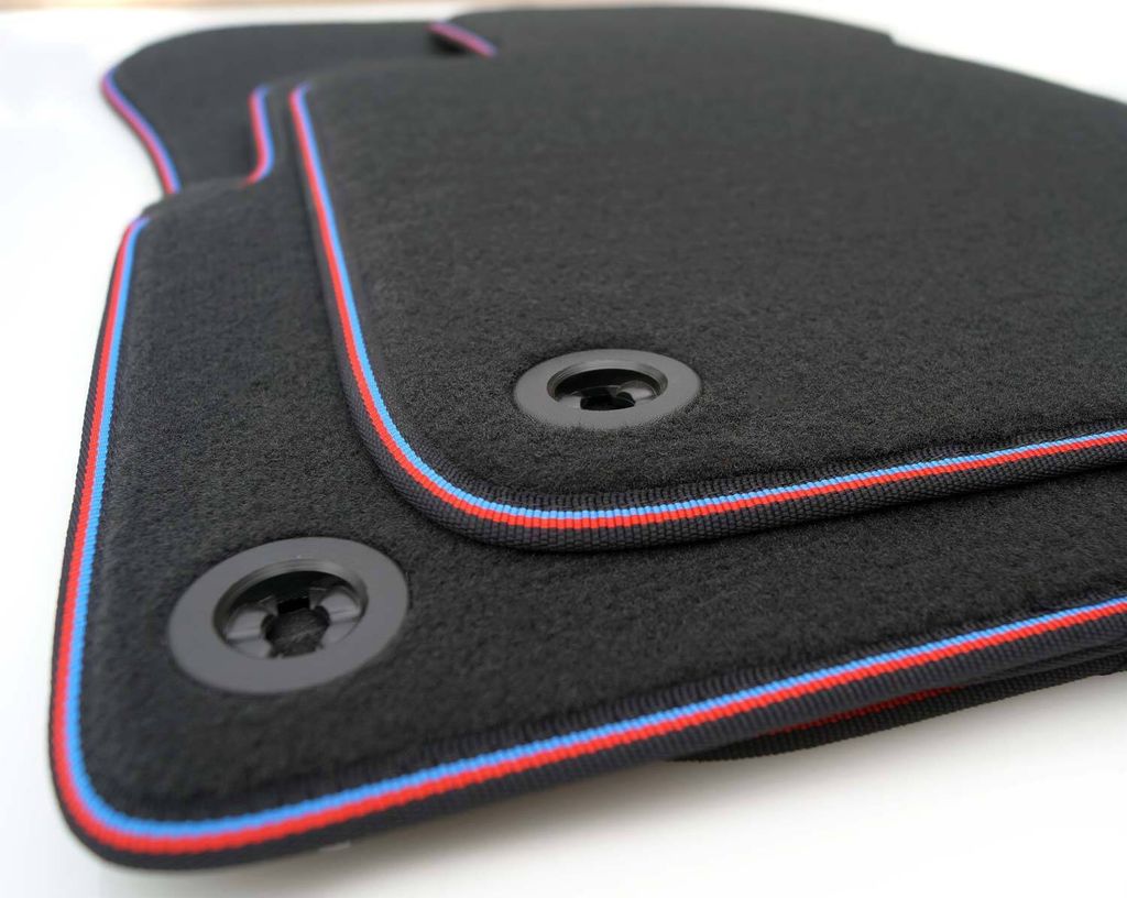 Fußmatten passend für 3er BMW E36 Premium Velours - M3 Edition Schwarz Rot Blau Tuning Auto Teppich Set 4-teilig