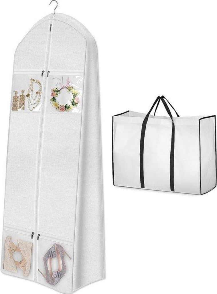 Reisfähige 177,8 cm Kleidertas, Hochzeitstracht mit Tasche, 20 cm Kreuz für Abendkleid, Kleidertas für lange Kleider mit 4 Taschen, Kleidungssch...