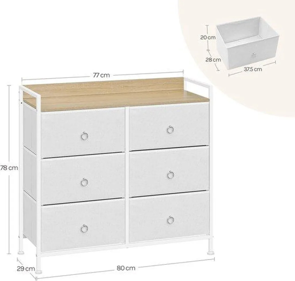 Armoire de rangement en métal et bois blanc avec 6 tiroirs amovibles
