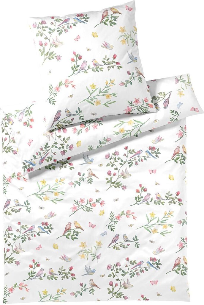 elegante Seiden-Satin-Bettwäsche-Garnitur Songbird Farbe Weiss Größe 135x200+80x80