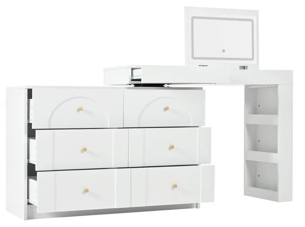 Coiffeuse avec miroir LED pour coin maquillage et espace bureau