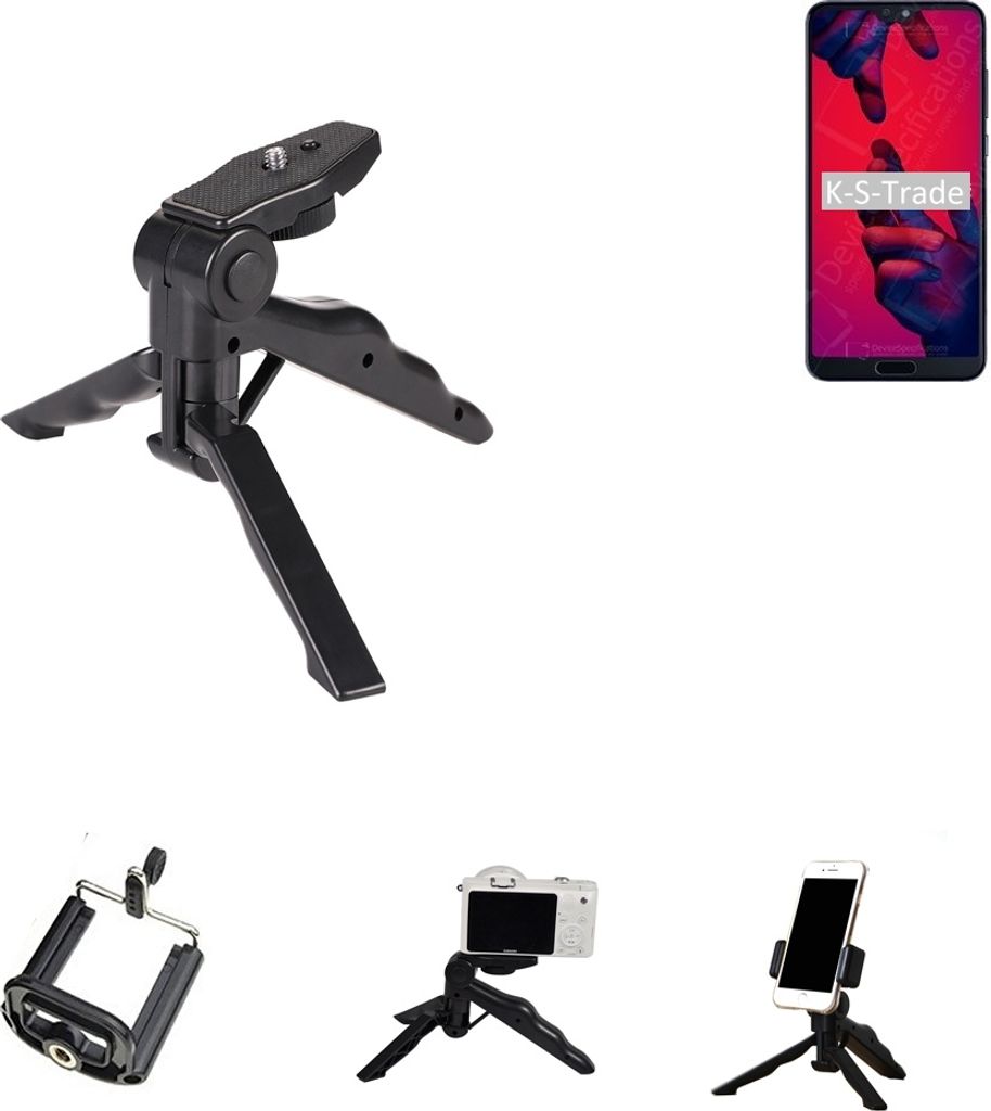 K-S-Trade Stativ Tisch-Ständer Dreibein Handy-Stativ Ständer kompatibel mit Huawei P20 Pro Mini-Stativ Smartphone Tripod Handy-Stativ aus Plastik