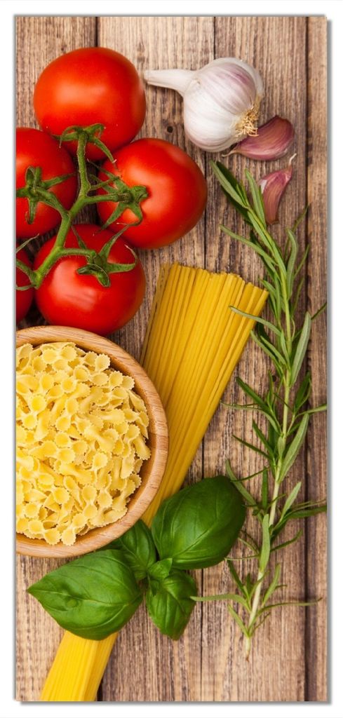 Wallario selbstklebende Türtapete 93 x 205 cm - Spaghetti mit Tomaten, Knoblauch und Basilikum - Abwischbar, rückstandsfrei zu entfernen