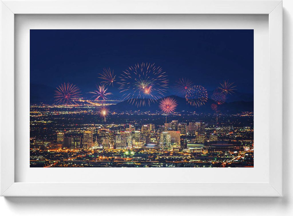 Stadt Phoenix bei Nacht– Wandbild mit Rahmen – Gerahmtes Bild – Wanddekoration – 30x20 cm – Weiß Rahmen