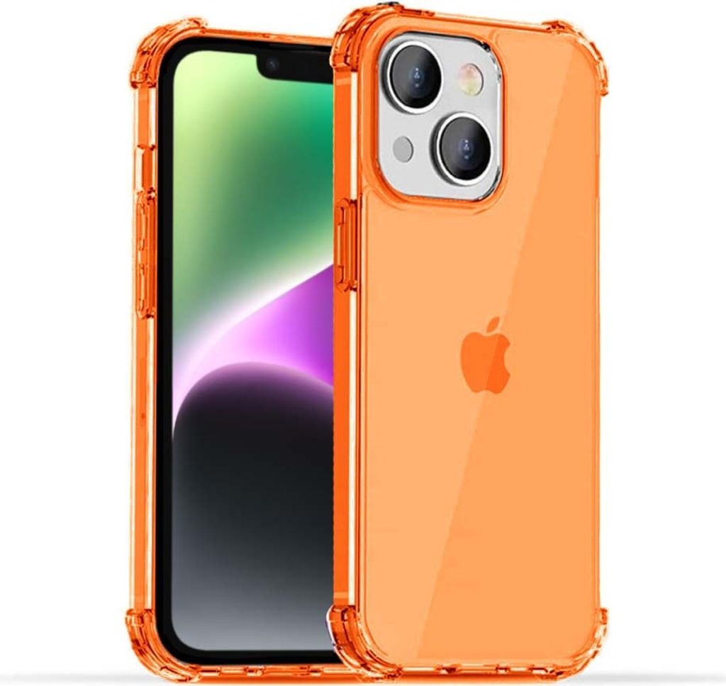 Smartphonica iPhone 14 Plus transparente stoßfeste Silikonhülle mit Bumper - Orange