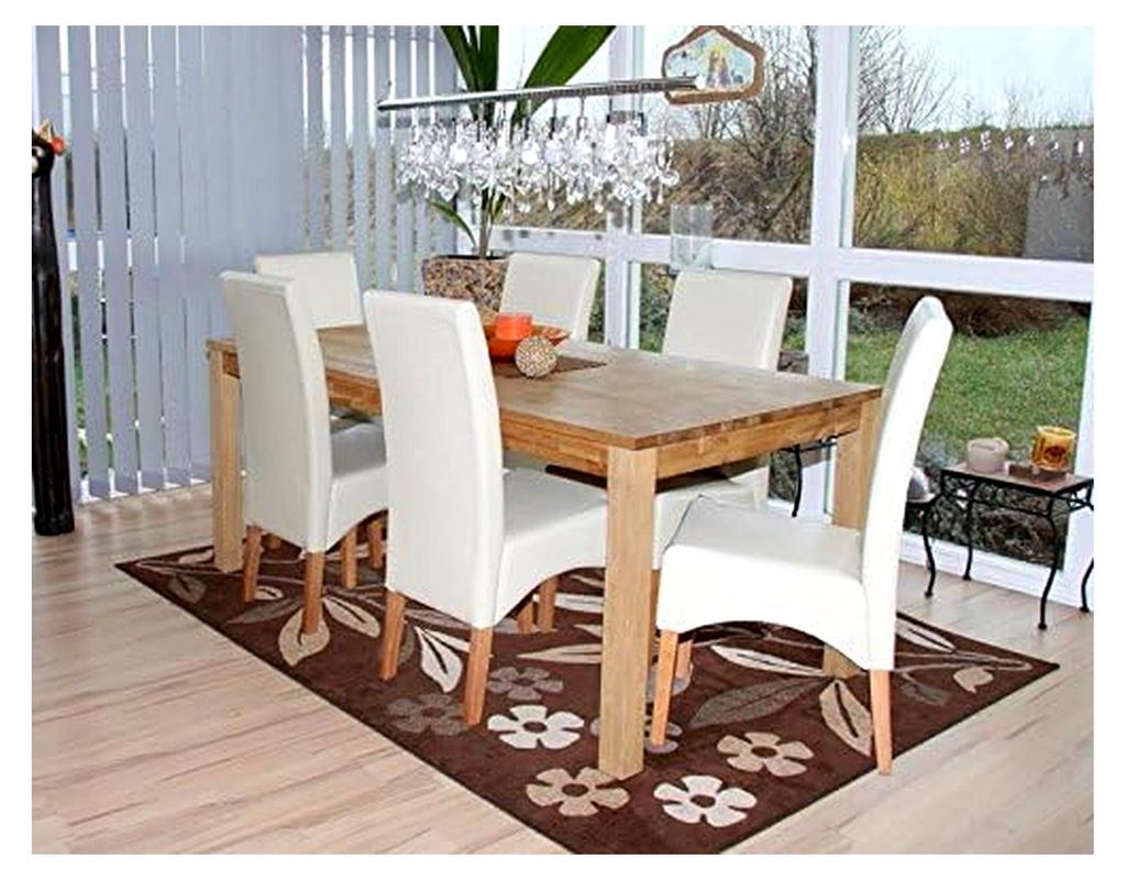 6er-Set Esszimmerstuhl Küchenstuhl Latina, Leder - Creme, helle Beine