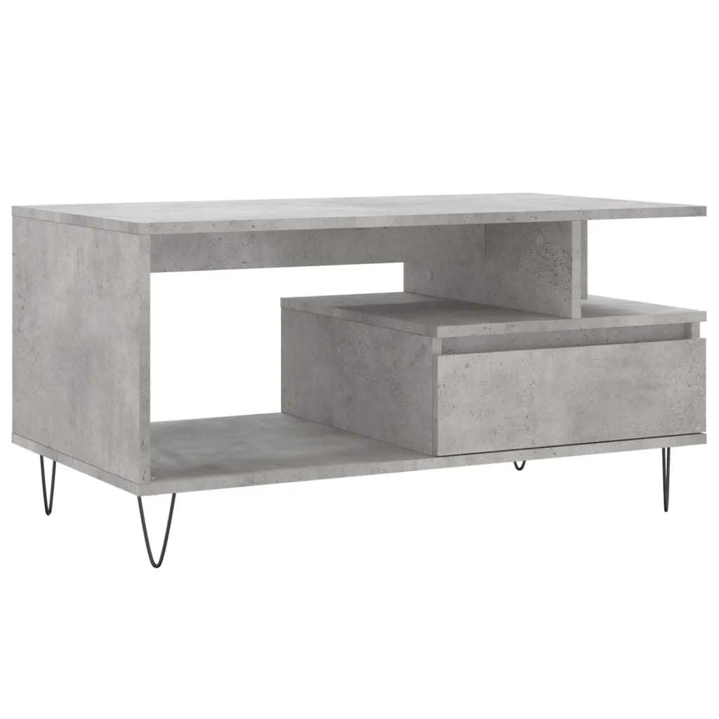 Tavolino in cemento grigio 90x49x45 cm materiale a base di legno