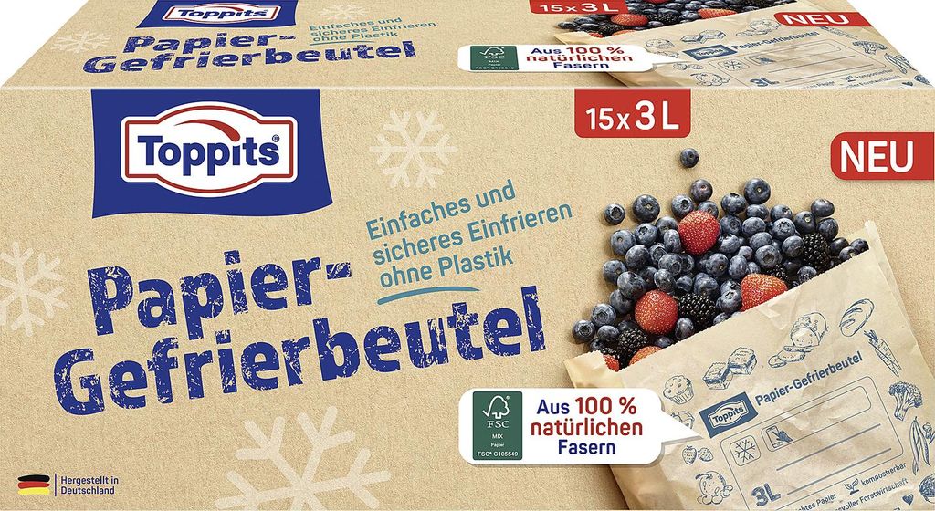 Papierové vrecká do mrazničky Toppits 3 l z nebieleného Obrázok produktu 