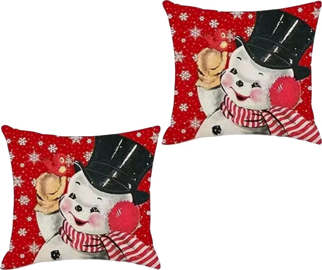 2 Stück Weihnachts-Kissenbezug mit Cartoon-Schneemann-Muster, bunter Druck, quadratische Form, Schlafzimmer, Wohnzimmer, Sofa, Dekoration, Kissenb...