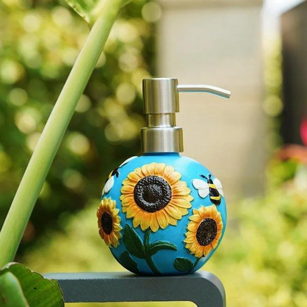 Fini le plastique : distributeur de savon durable 330 ml peint main Tournesol