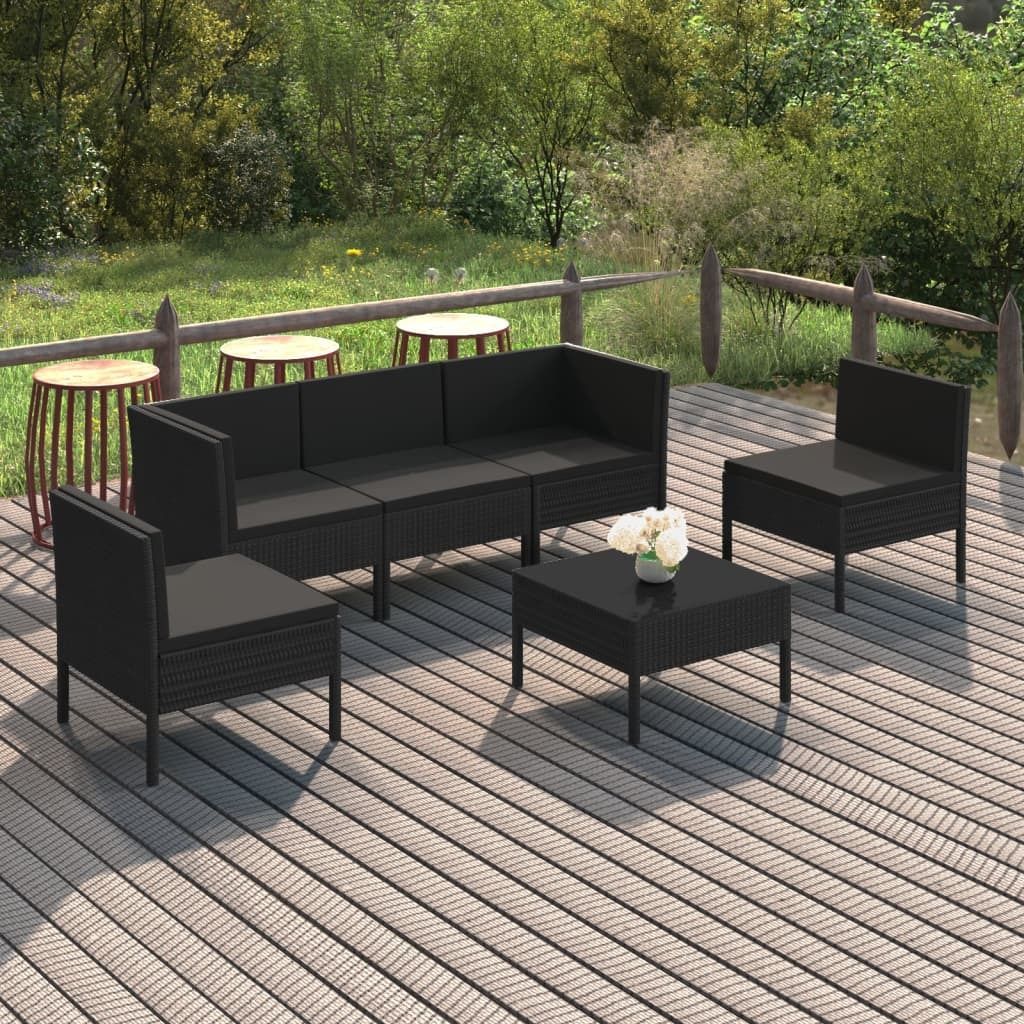 The Living Store 6-tlg. Garten-Lounge-Set mit Auflagen Poly Rattan Schwarz