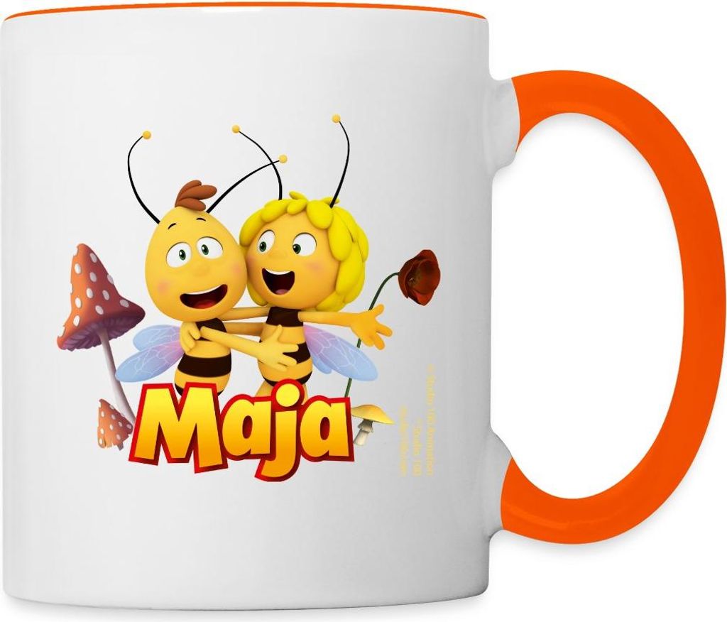Spreadshirt Biene Maja Freundschaft Mit Willi Tasse Zweifarbig, One size, Weiß/Orange