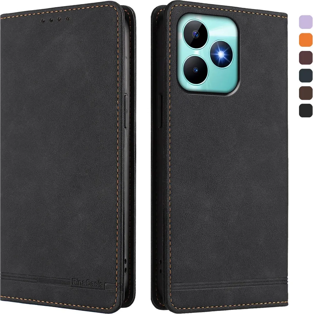 Custodia Elegante Realme C53 Note 50 in Eco-Pelle Nera Multifunzione