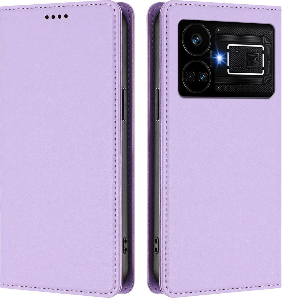 Handyhülle für Realme GT5 5G, Kunstleder Klapphülle Stoßfeste Magnetische Hülle mit Ständer Violett