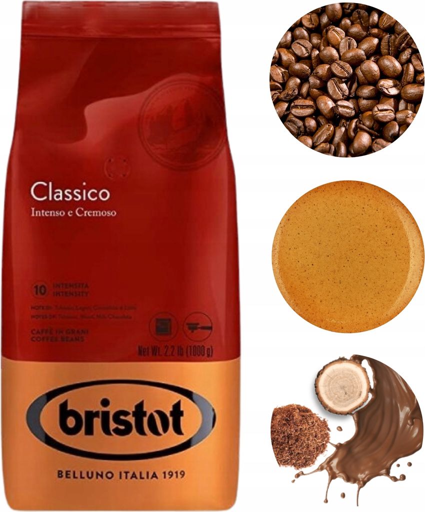 A collage of a coffee bag, coffee beans, a cookie, and chocolate.