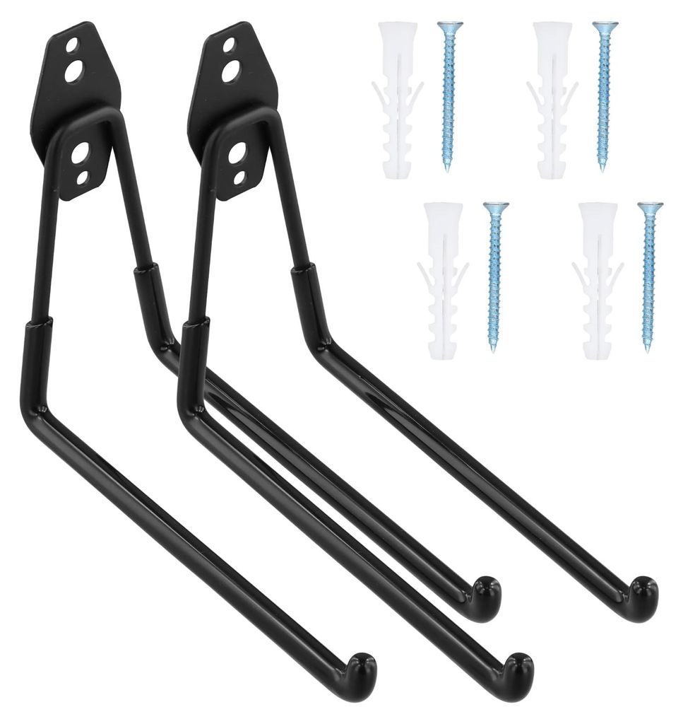 2 Stück Robuste Garagenhaken, Wandhaken Garagenhaken Rutschfest, Robuste Aufbewahrungshaken, Doppelhaaks, Wandmontage Stahlhaken für Leiter Fahrr...