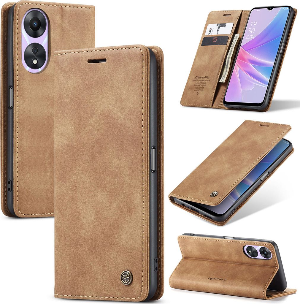 Oppo A78 Hülle, Retro Kunstledertasche mit Standfunktion Schutzhülle für Oppo A78 Braun
